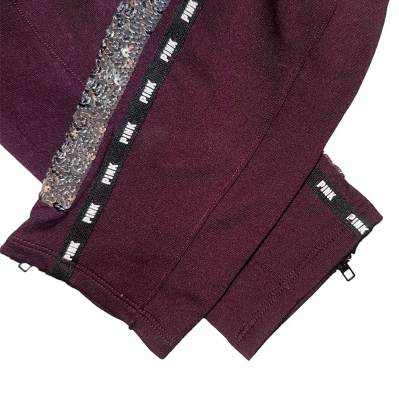VICTORIAS SECRET PINK Embellished Stripe Fleece Logo Skinny Track Pants Sz SMALL - Picture 6 of 8